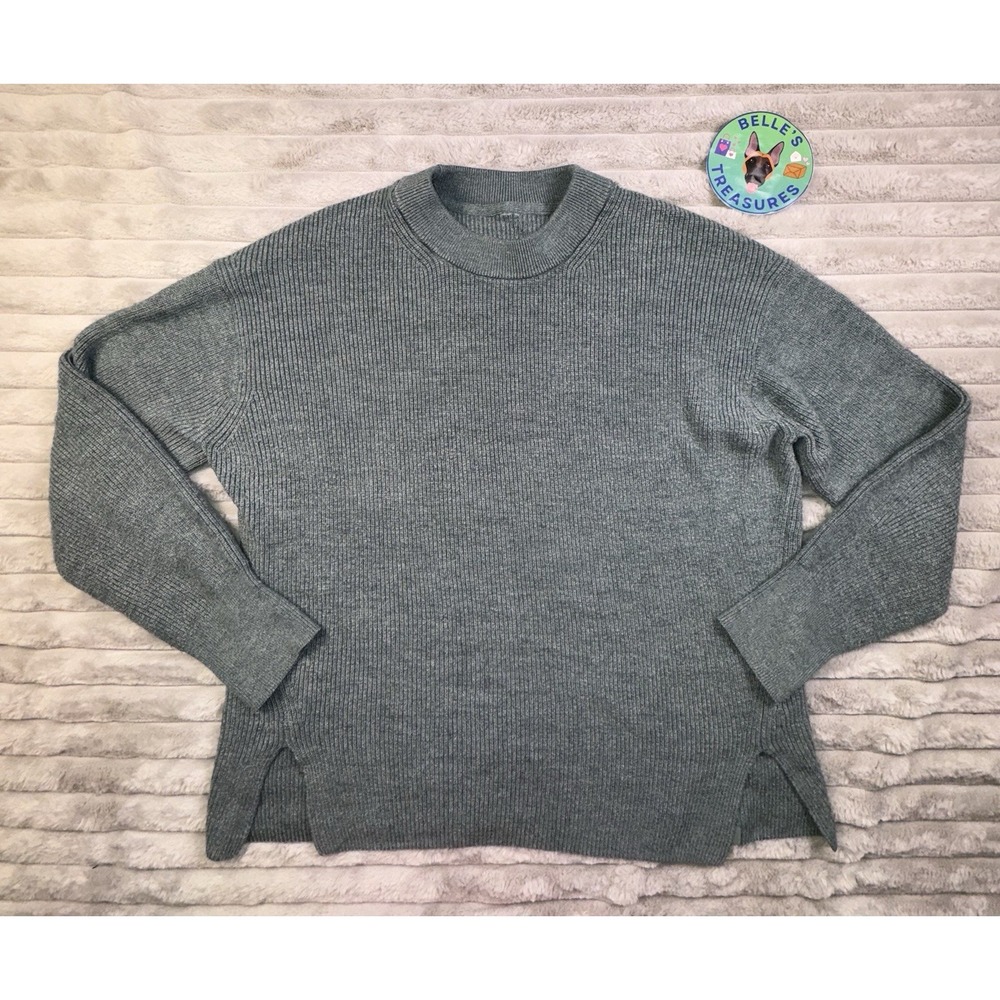 Lululemon Sweater Womens 8 Merino Wool-Blend Ribbed Crewneck Teal Green boxy fit - Picture 3 of 9